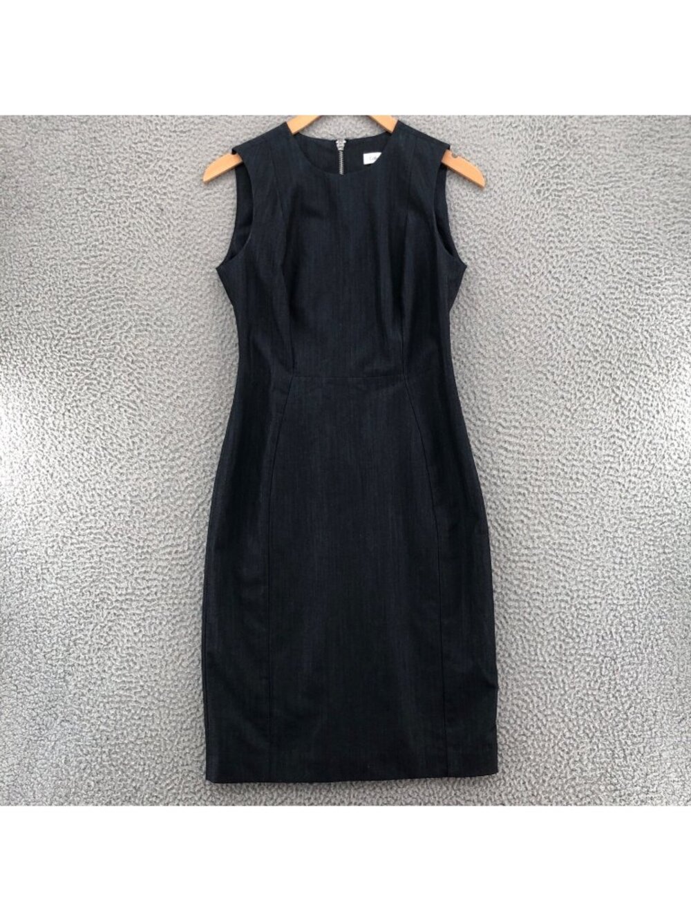 Calvin Klein Dress Womens 2 Navy Chambray Sheath Knee Length Pencil Sleeveless